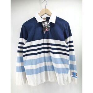 Barbarian Rugby Wear Polo Shirt Ladie Large Blue Striped‎ Heavy Cotton NEW